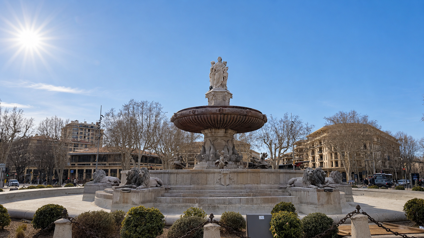 Une fontaine ensoleillé en hivers à Aix-En-Provence