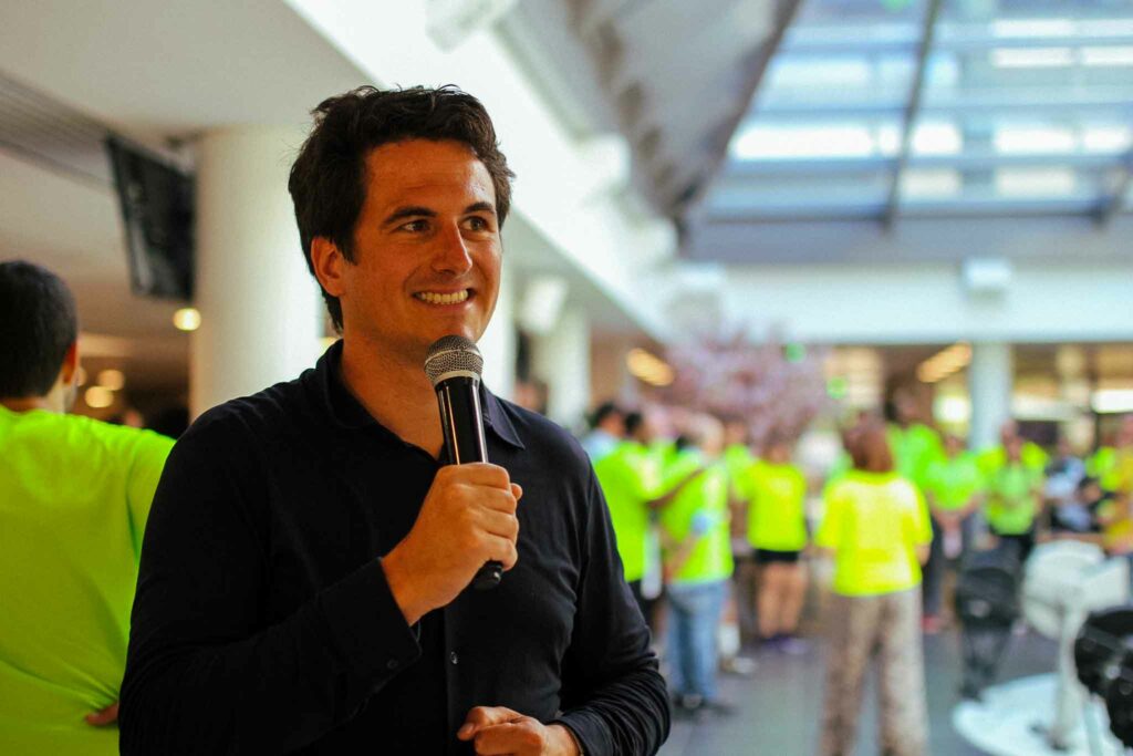 Microphone host present at the Nissan Team Building event